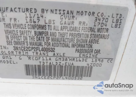 2015 Nissan Versa Note Sv from USA, damaged, VIN 3N1CE2CP2FL400532